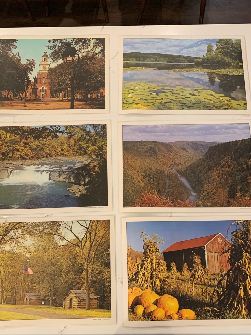 6 Vintage Pennsylvania Placemats Featuring Keystone State Scenes Double Sided